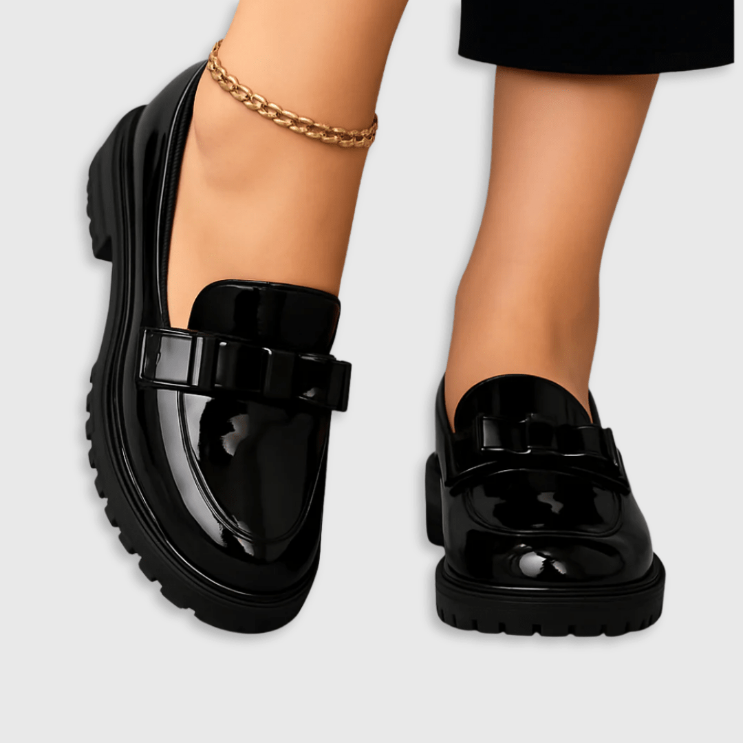 Julie | Bow Detail Block Heel Loafers - Eline Carter