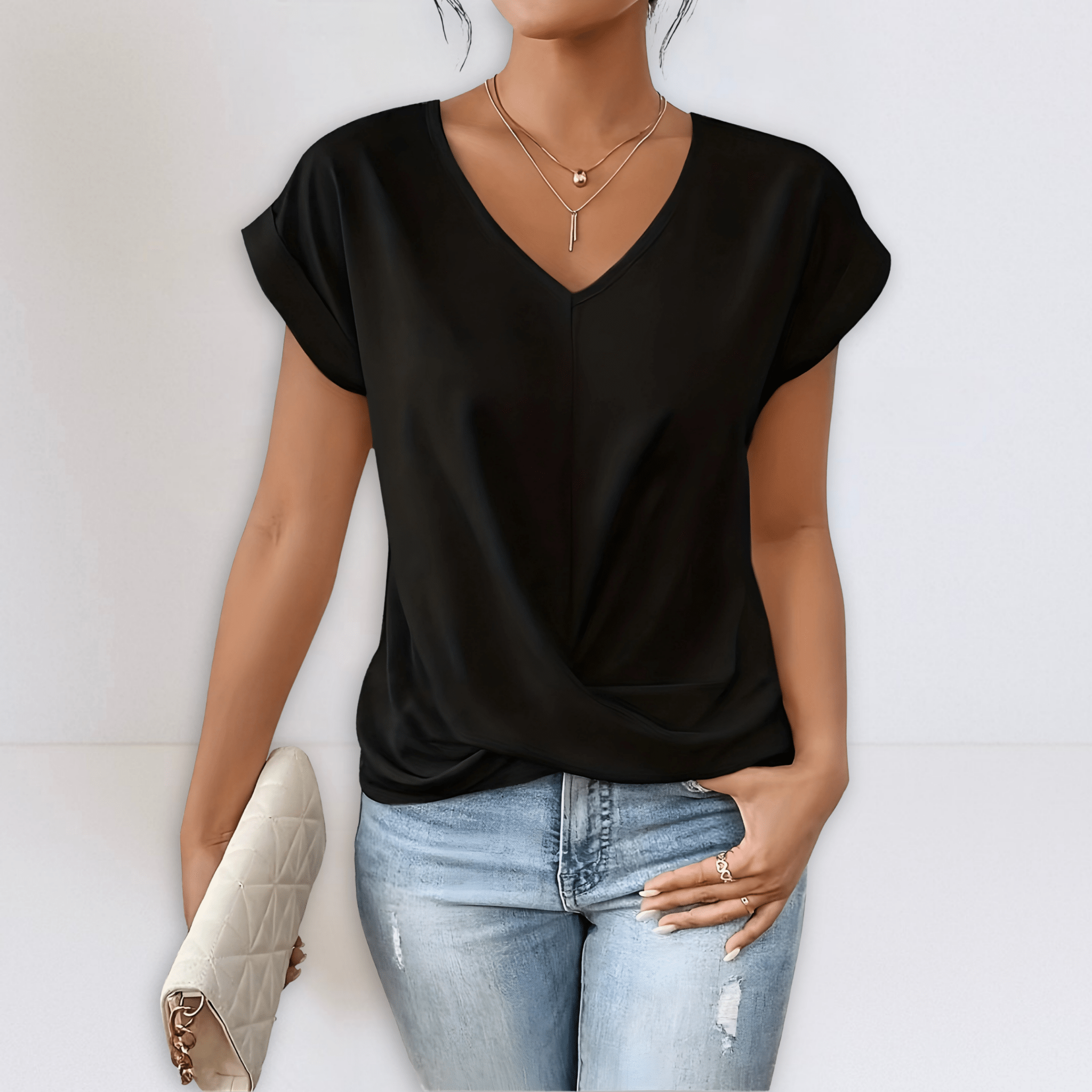 Maggie | Twist Front V - Neck Top - Eline Carter