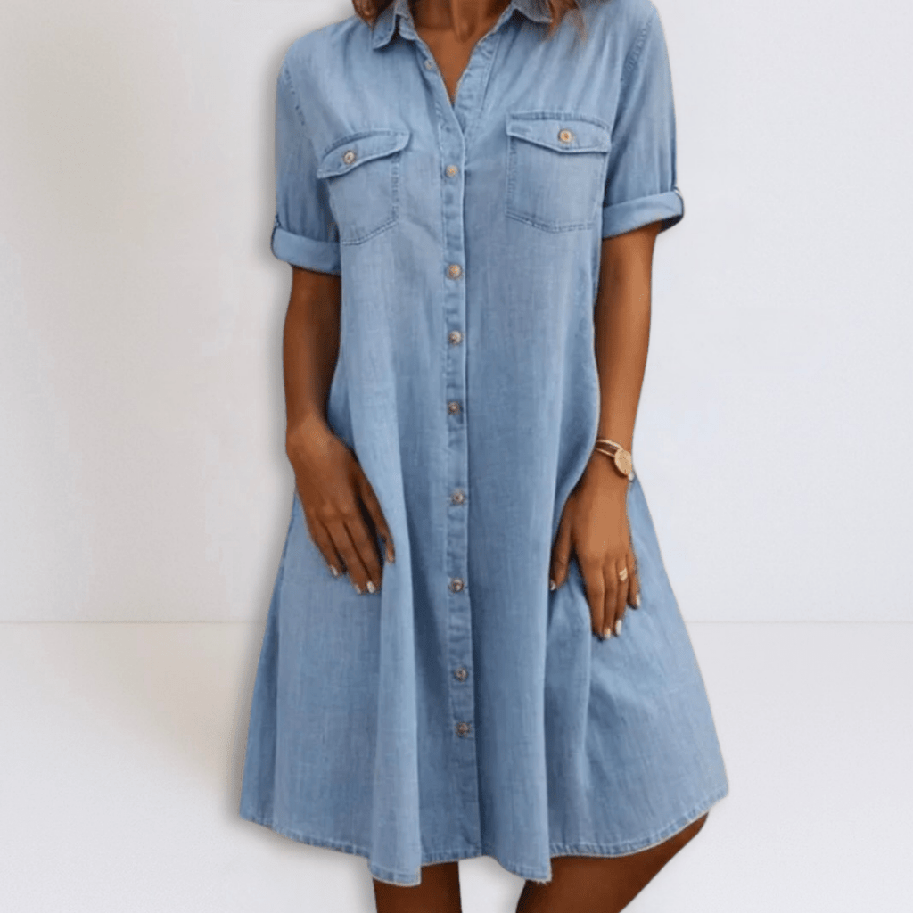 Maria | Denim Mini Dress with Side Pockets - Eline Carter