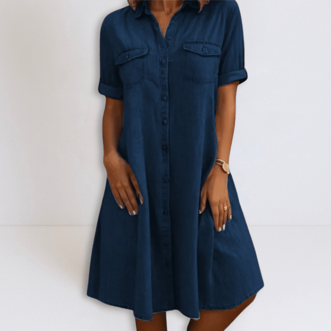 Maria | Denim Mini Dress with Side Pockets - Eline Carter