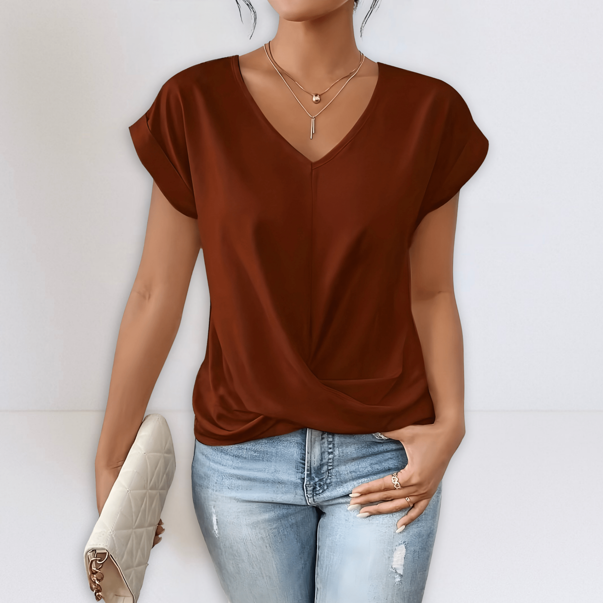 Maggie | Twist Front V - Neck Top - Eline Carter