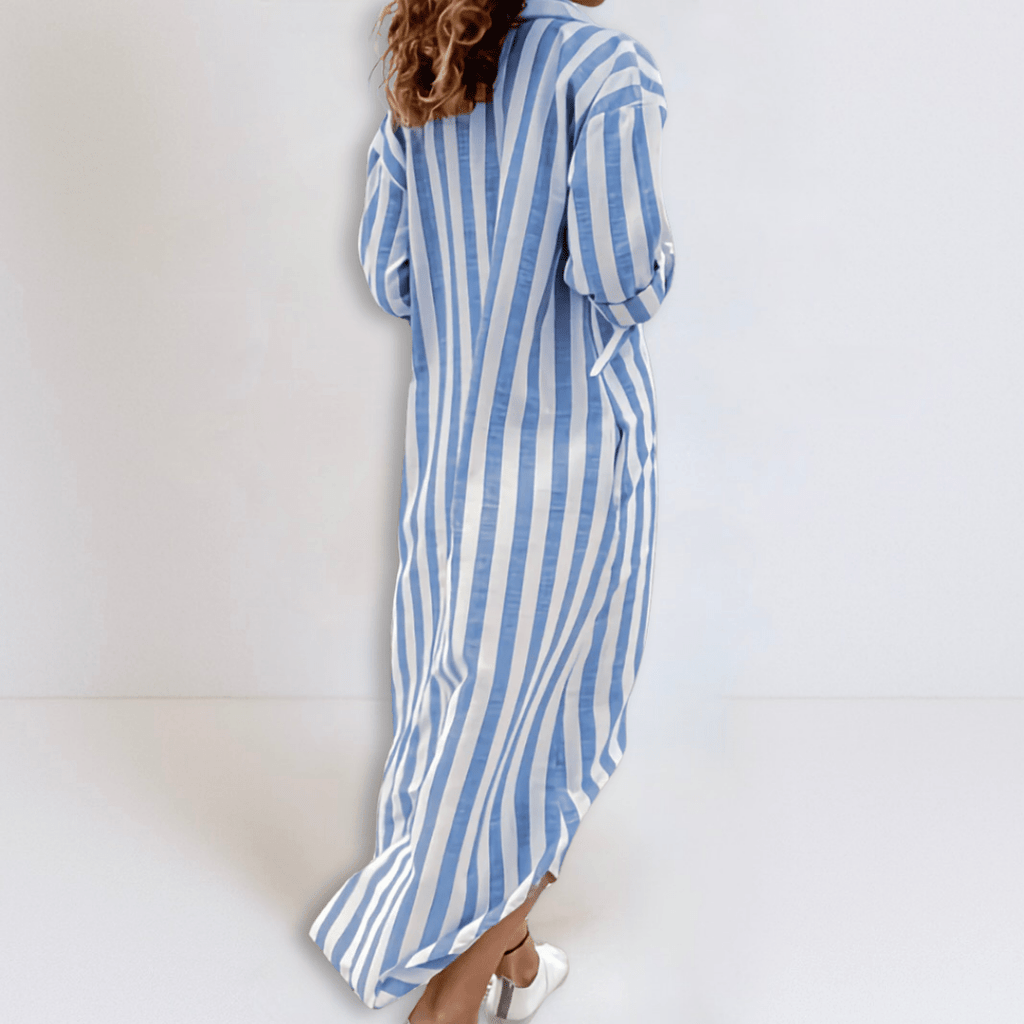 Michelle | Elegant Striped Dress with V - Neckline - Eline Carter