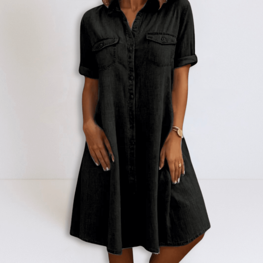 Maria | Denim Mini Dress with Side Pockets - Eline Carter