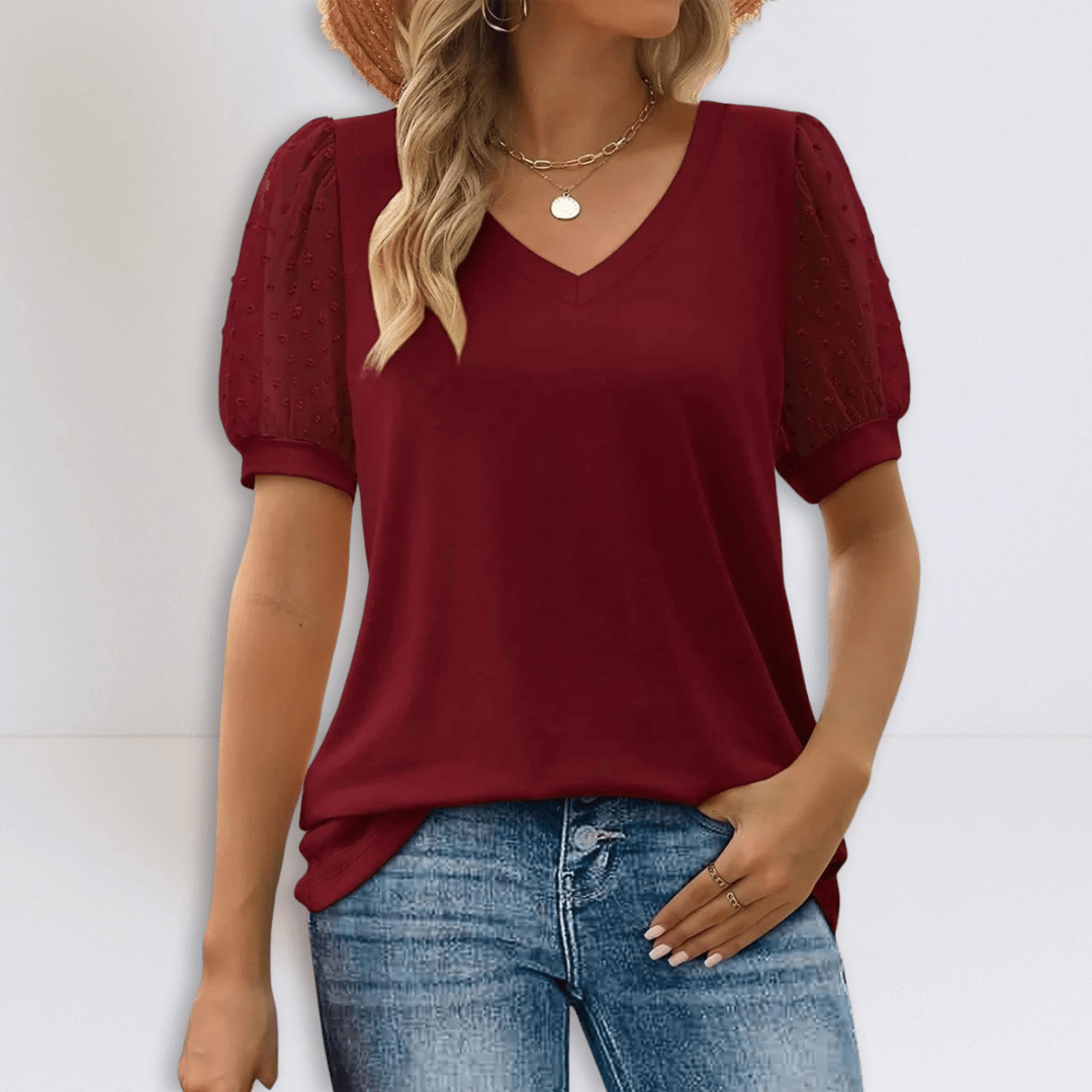 Linda | Sheer Sleeve V - Neck Top - Eline Carter