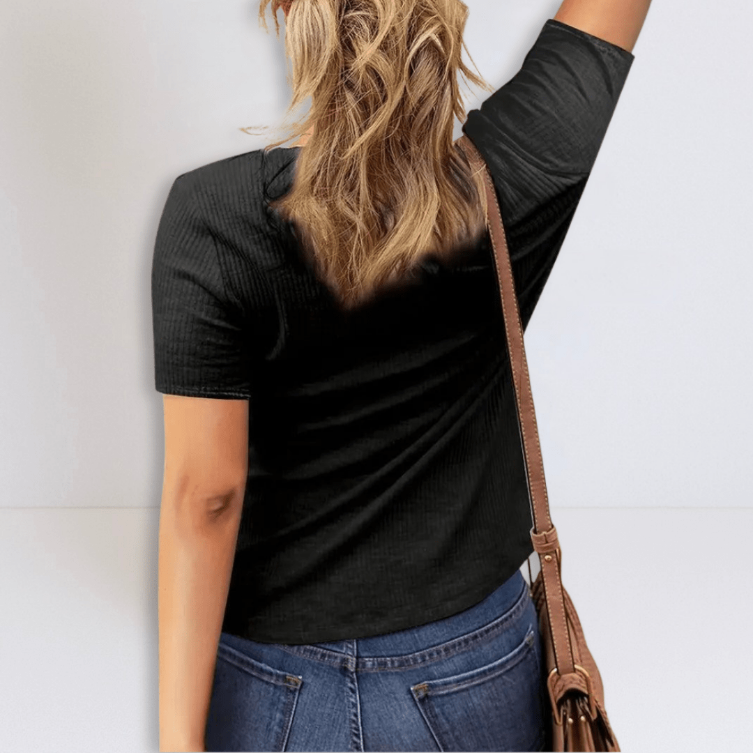 Betty | Ribbed Henley Blouse - Eline Carter