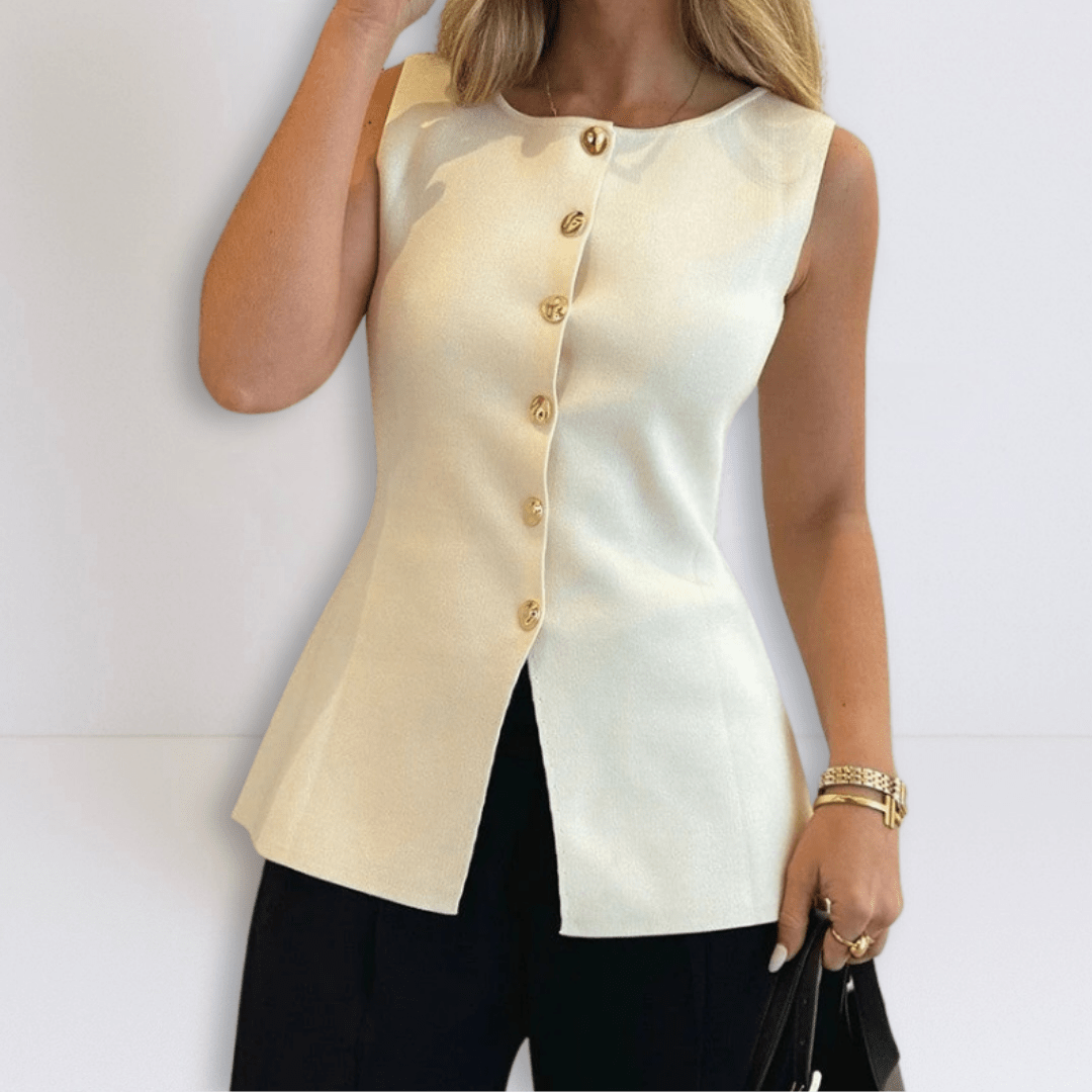 Rose | Sleeveless Button Peplum Top - Eline Carter