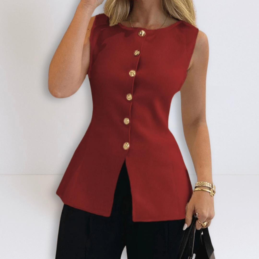 Rose | Sleeveless Button Peplum Top - Eline Carter