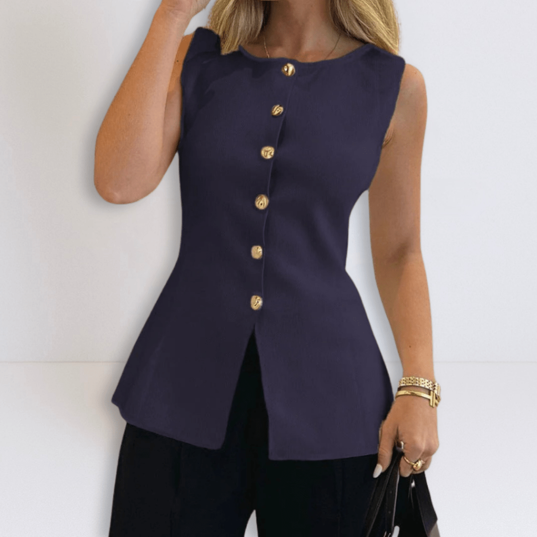 Rose | Sleeveless Button Peplum Top - Eline Carter