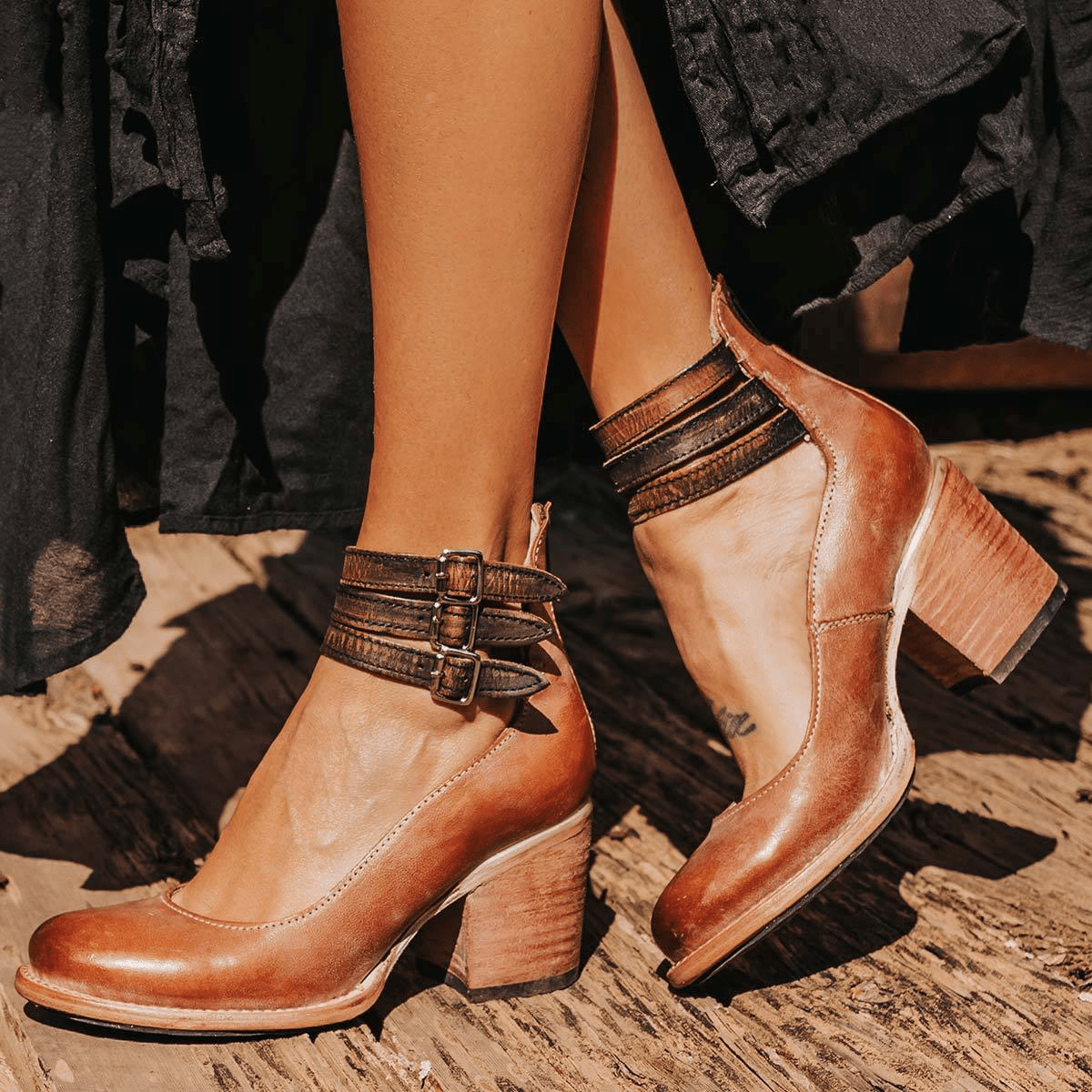 Elsa | Vintage Leather Strap Heels - Eline Carter