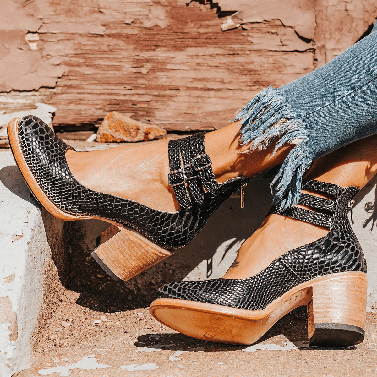 Elsa | Vintage Leather Strap Heels - Eline Carter