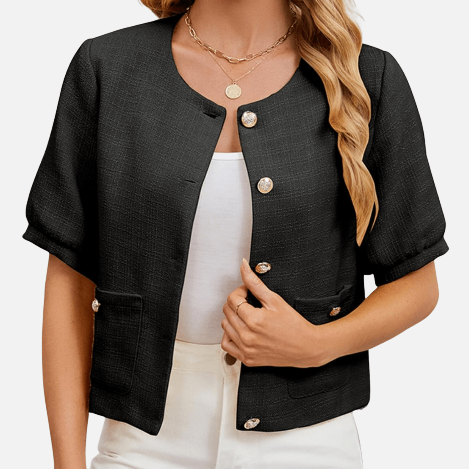 Vivian | Cropped Tweed Blazer Jacket - Eline Carter