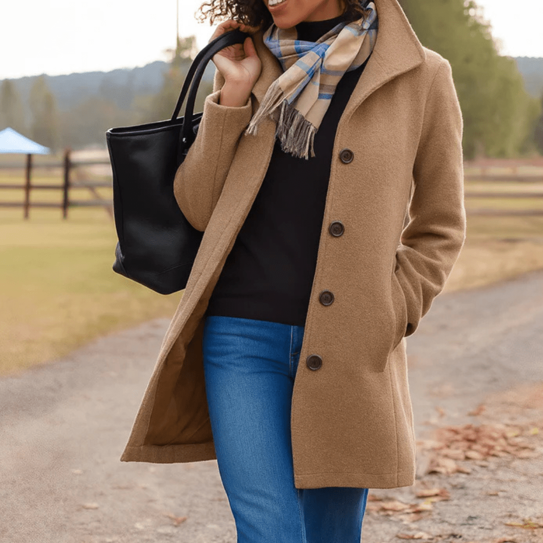 Helga | Women’s Classic Winter Coat with Front Button Closure - Eline Carter