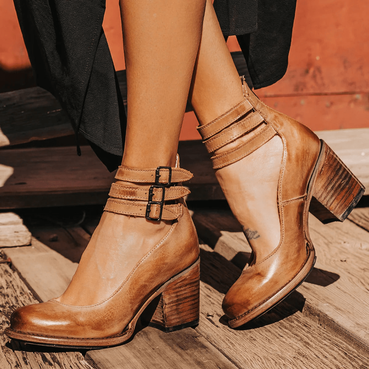 Elsa | Vintage Leather Strap Heels - Eline Carter