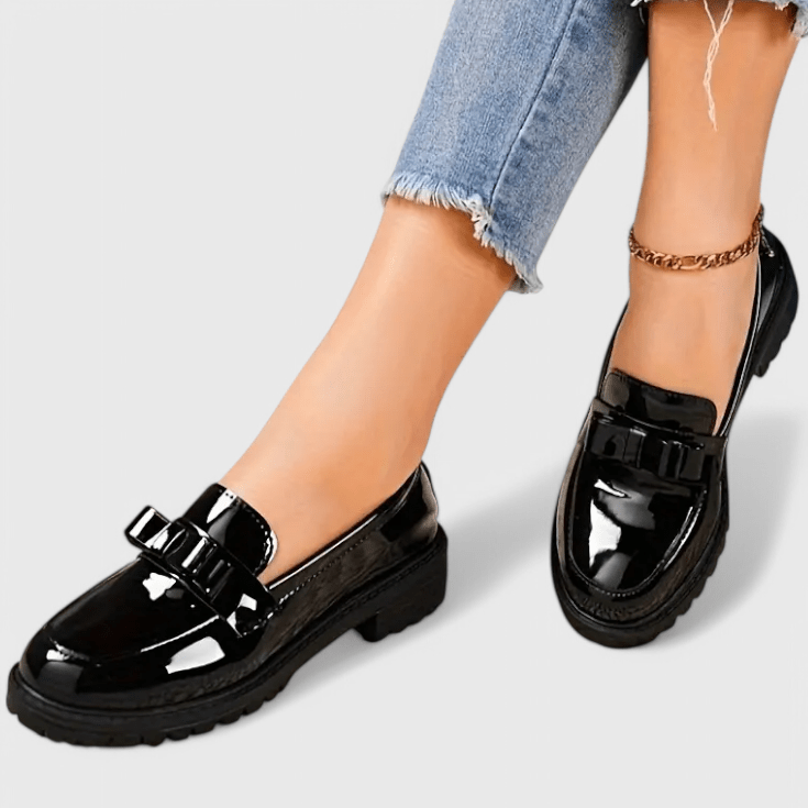 Julie | Bow Detail Block Heel Loafers - Eline Carter
