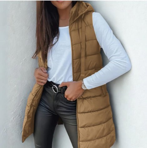 Rain | Casual Sleeveless Hood Long Puffer Vest - Eline Carter