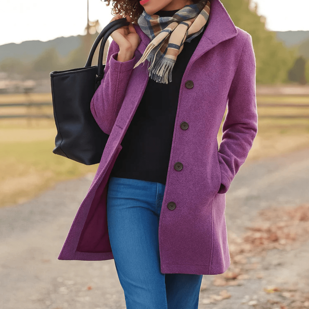Helga | Women’s Classic Winter Coat with Front Button Closure - Eline Carter