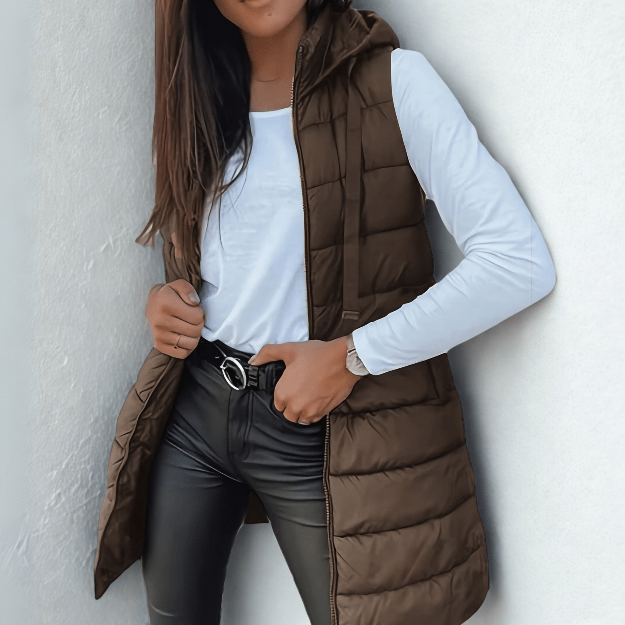 Rain | Casual Sleeveless Hood Long Puffer Vest - Eline Carter