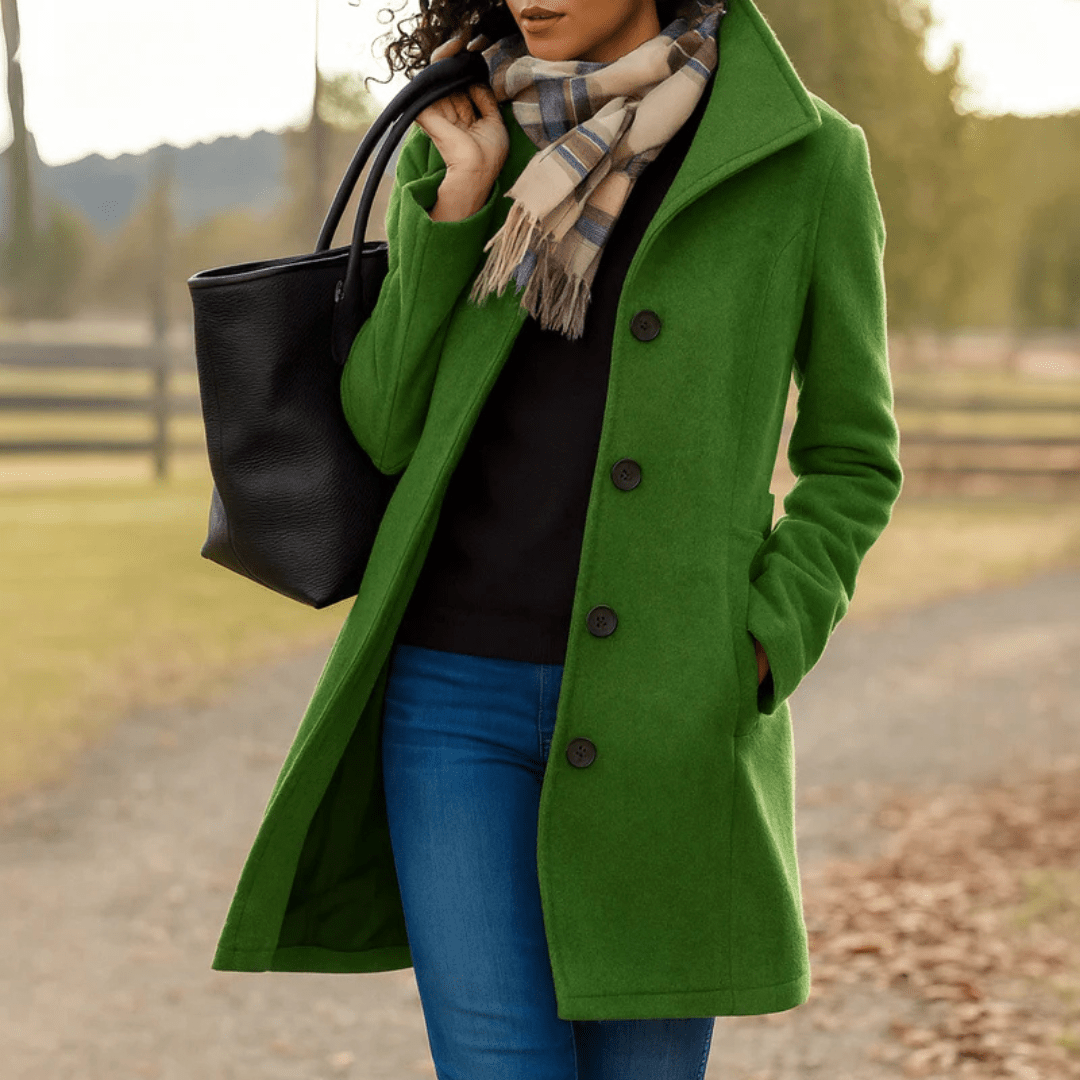 Helga | Women’s Classic Winter Coat with Front Button Closure - Eline Carter
