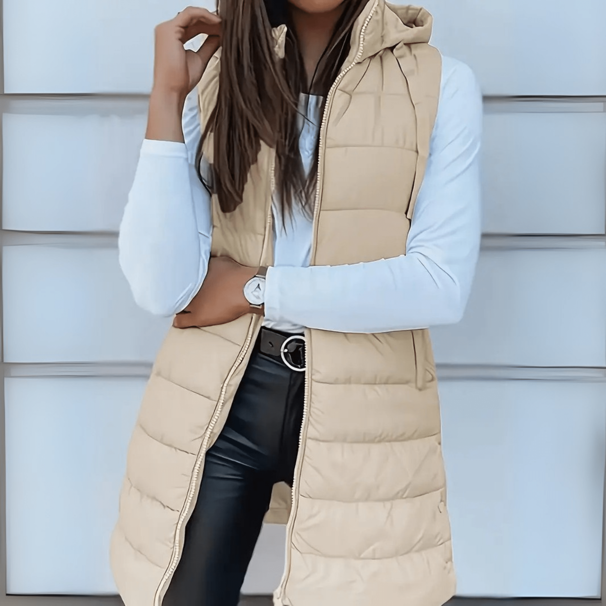 Rain | Casual Sleeveless Hood Long Puffer Vest - Eline Carter