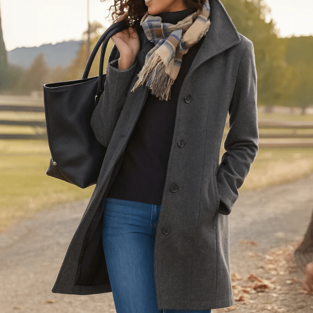 Helga | Women’s Classic Winter Coat with Front Button Closure - Eline Carter