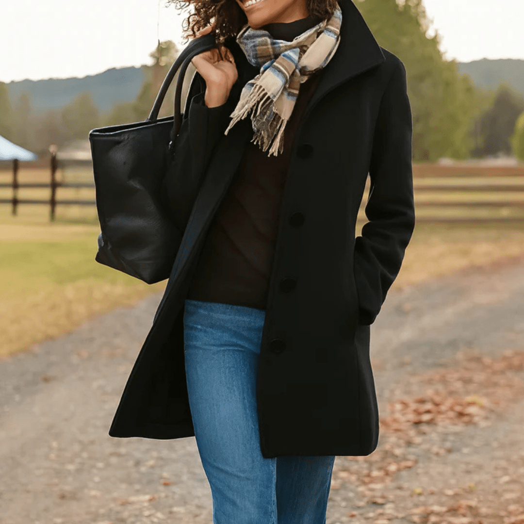 Helga | Women’s Classic Winter Coat with Front Button Closure - Eline Carter
