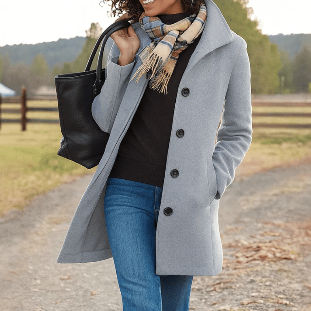 Helga | Women’s Classic Winter Coat with Front Button Closure - Eline Carter