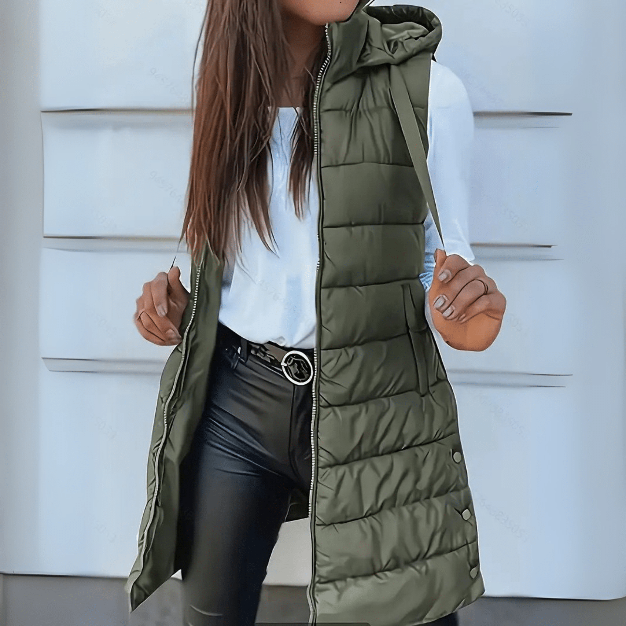 Rain | Casual Sleeveless Hood Long Puffer Vest - Eline Carter