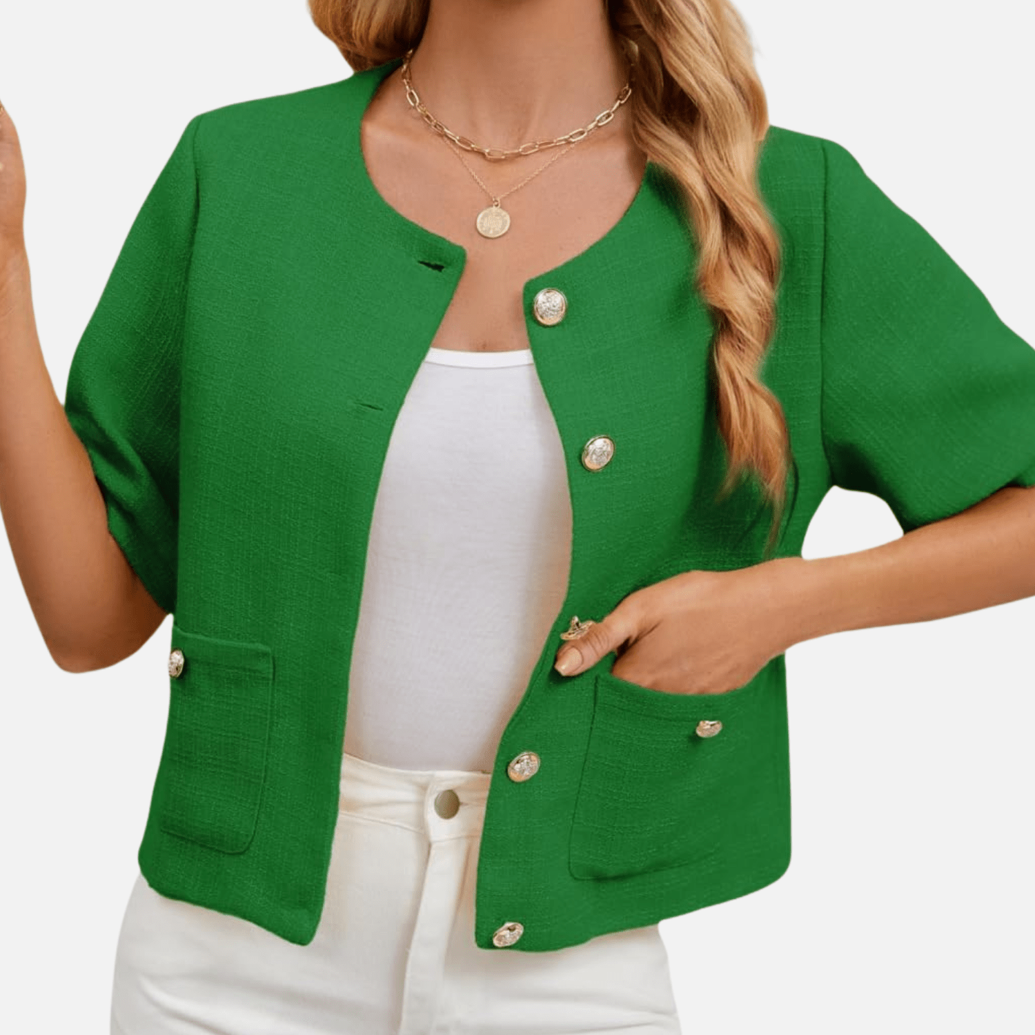 Vivian | Cropped Tweed Blazer Jacket - Eline Carter