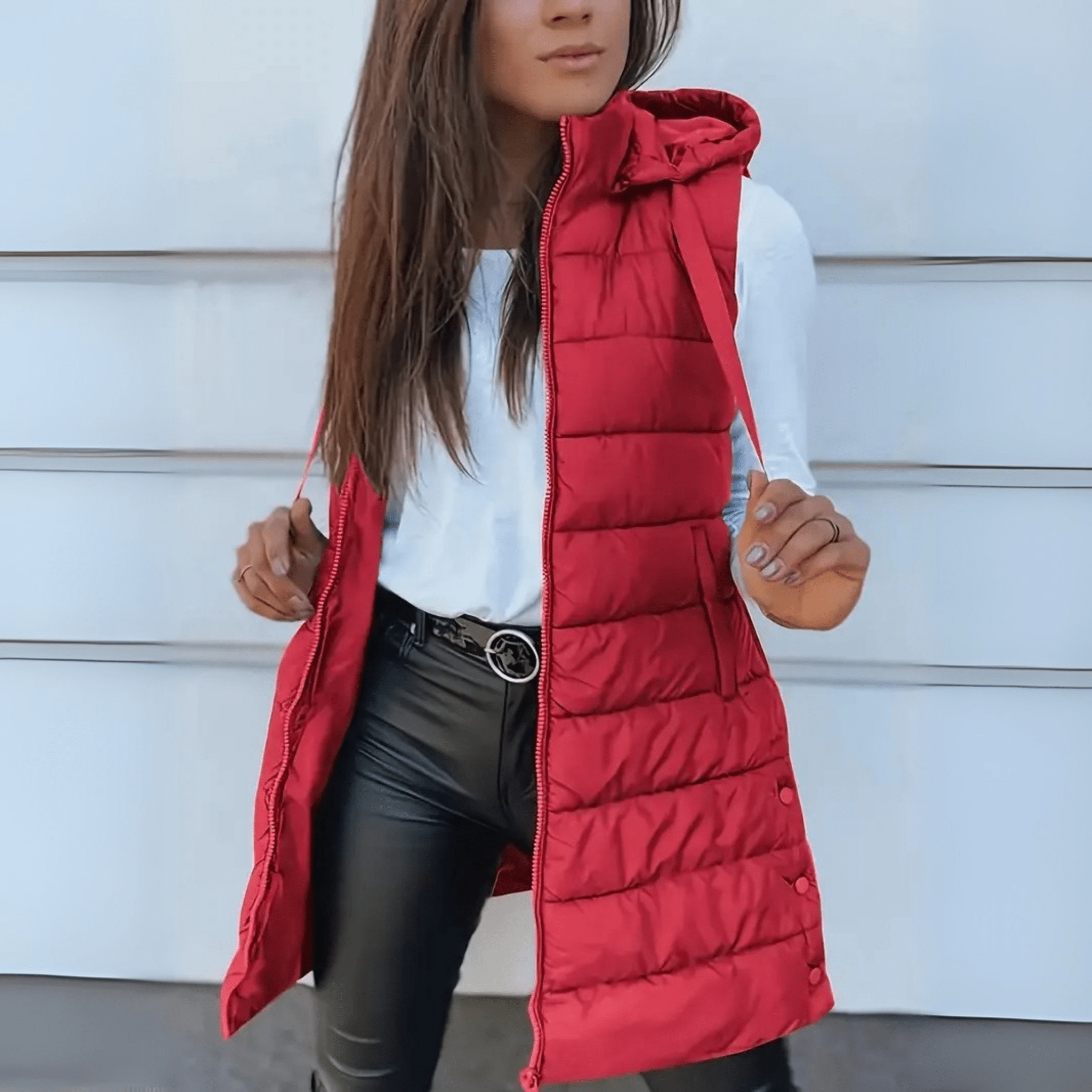 Rain | Casual Sleeveless Hood Long Puffer Vest - Eline Carter