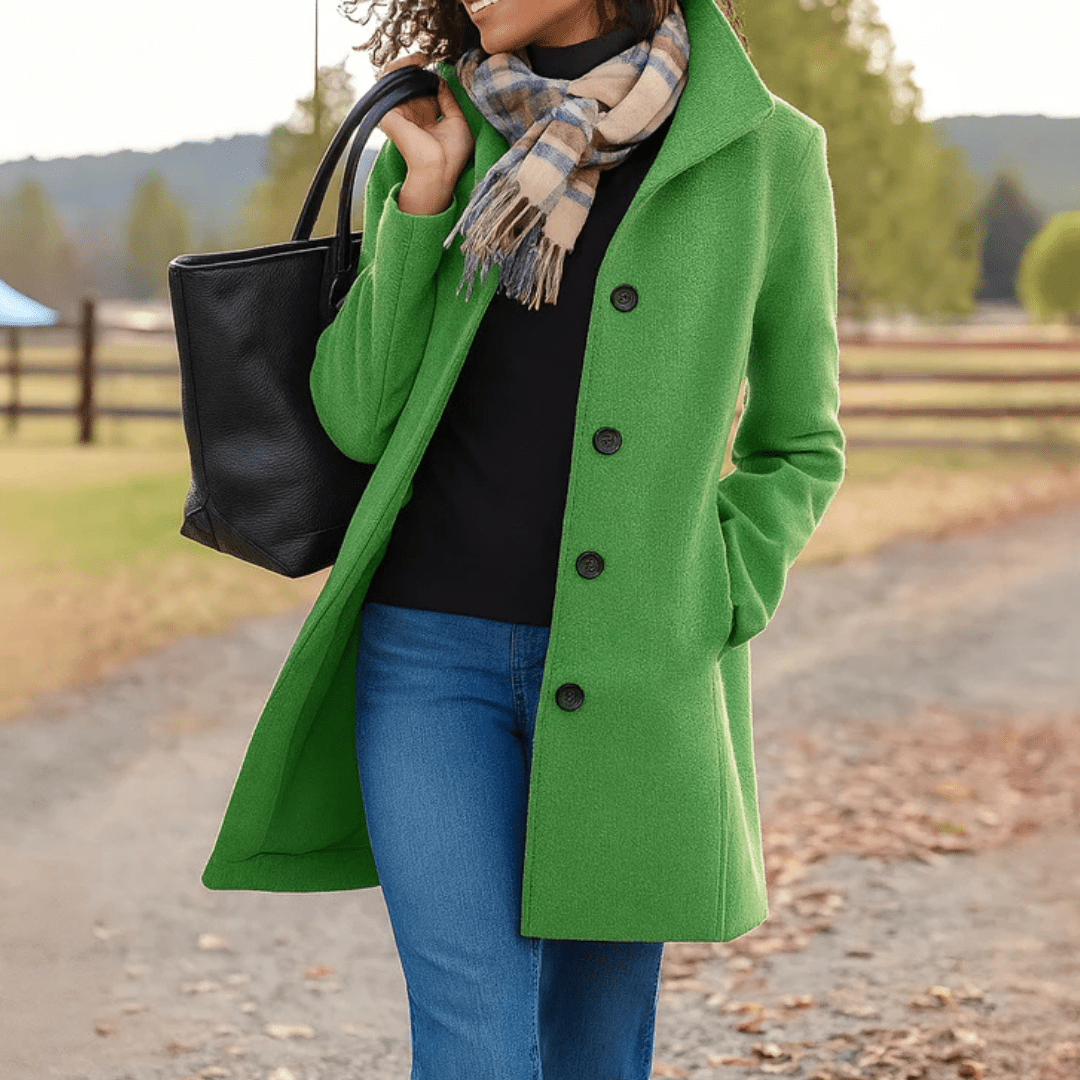 Helga | Women’s Classic Winter Coat with Front Button Closure - Eline Carter