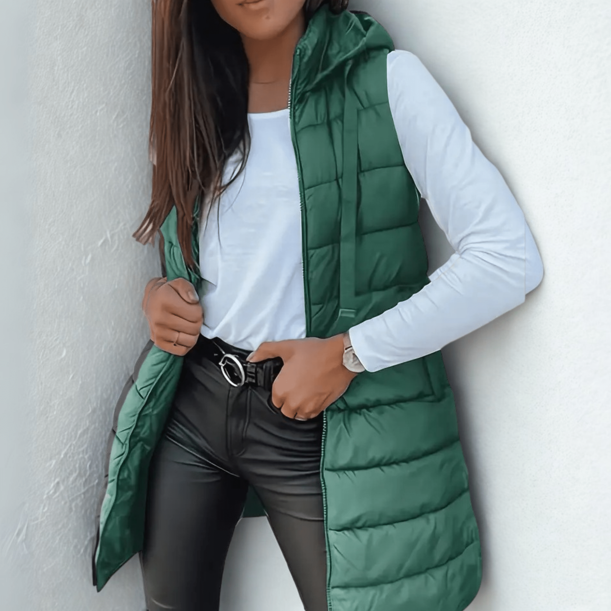 Rain | Casual Sleeveless Hood Long Puffer Vest - Eline Carter