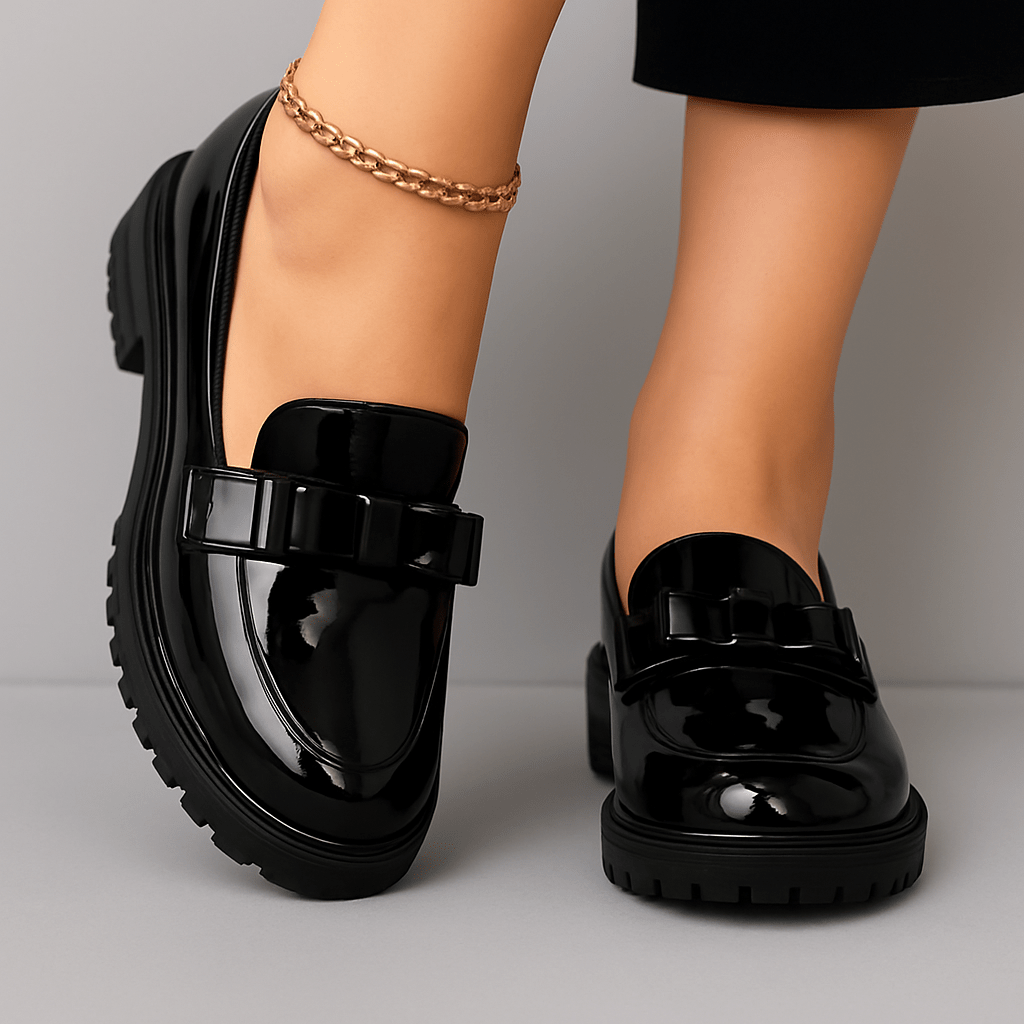 Julie | Bow Detail Block Heel Loafers - Eline Carter