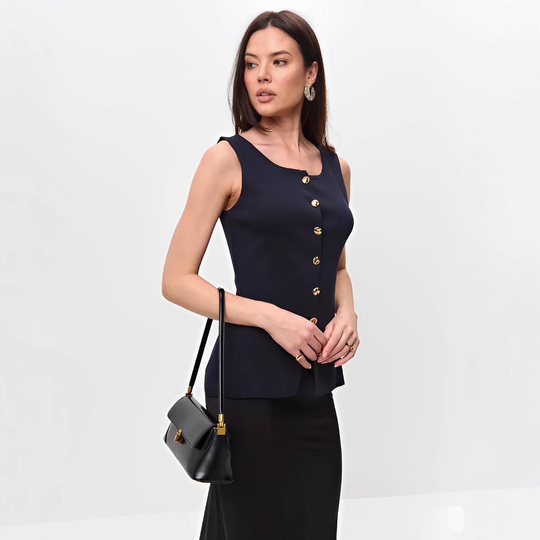 Rose | Sleeveless Button Peplum Top - Eline Carter
