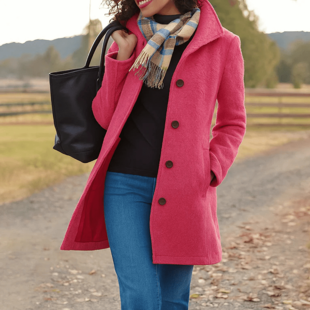 Helga | Women’s Classic Winter Coat with Front Button Closure - Eline Carter