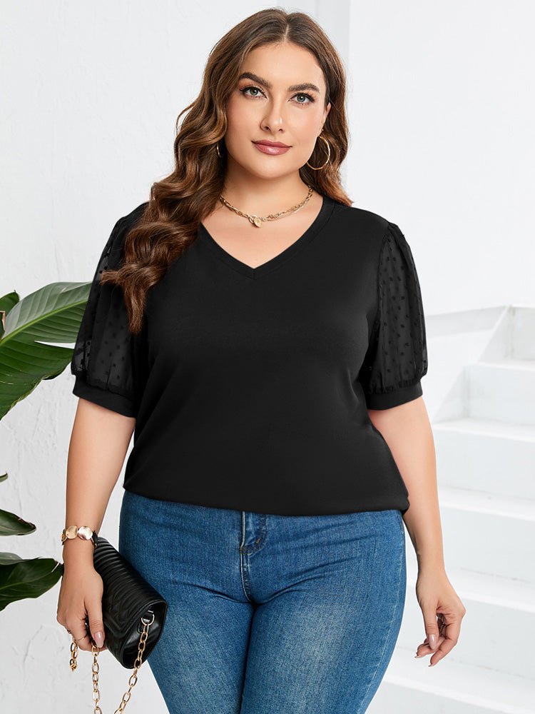 Linda | Sheer Sleeve V - Neck Top - Eline Carter