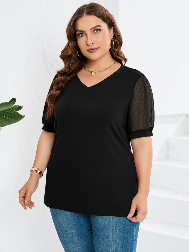 Linda | Sheer Sleeve V - Neck Top - Eline Carter