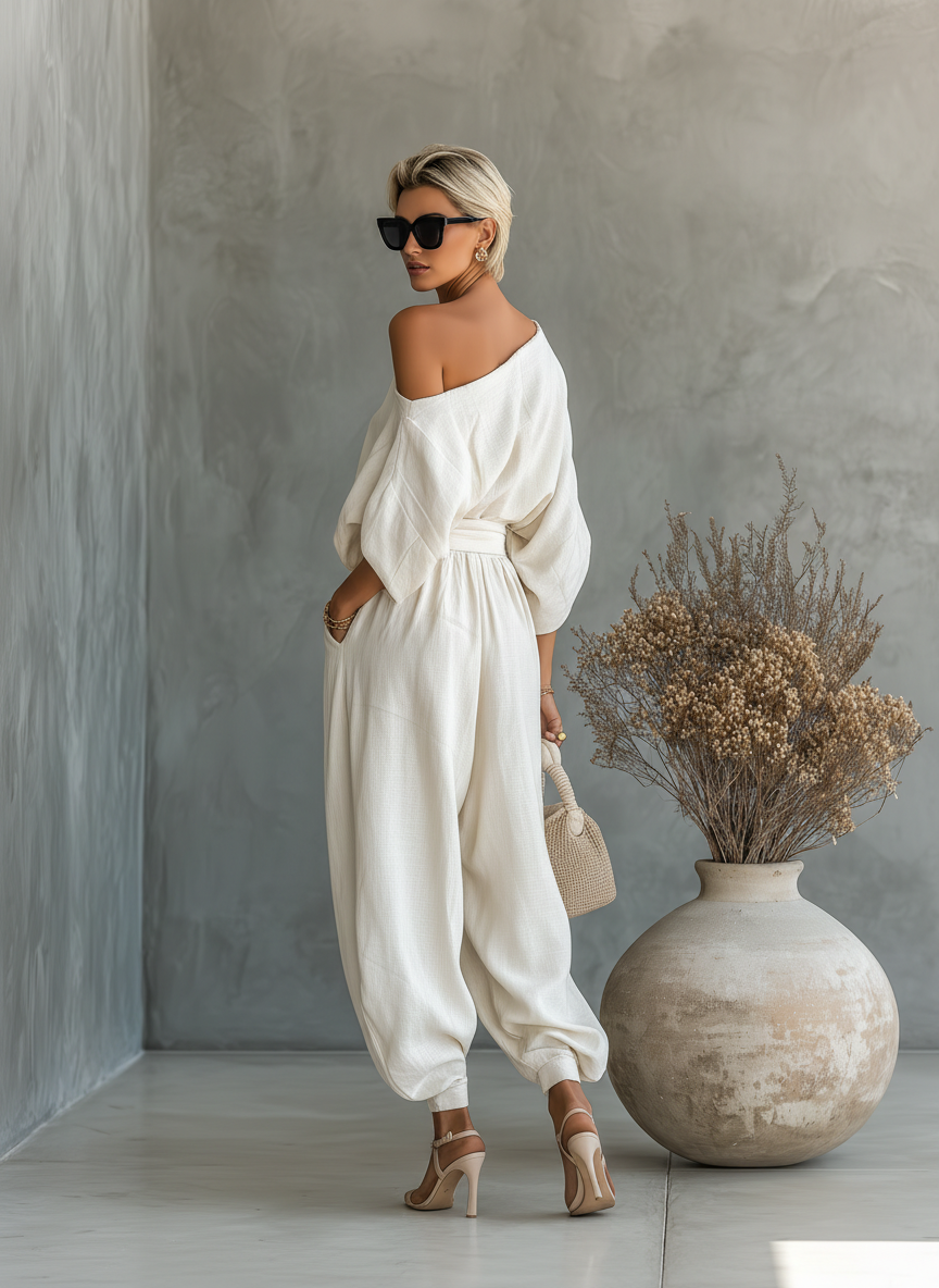Trisha Elegant Linen Two-Piece Set back