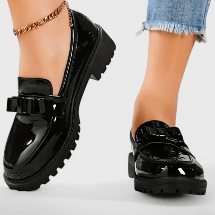 Julie | Bow Detail Block Heel Loafers - Eline Carter