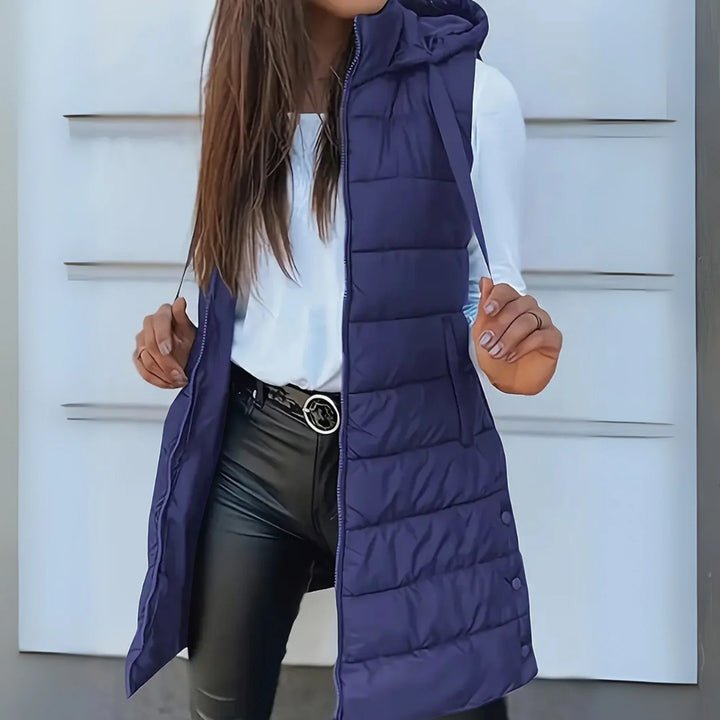 Rain | Casual Sleeveless Hood Long Puffer Vest - Eline Carter