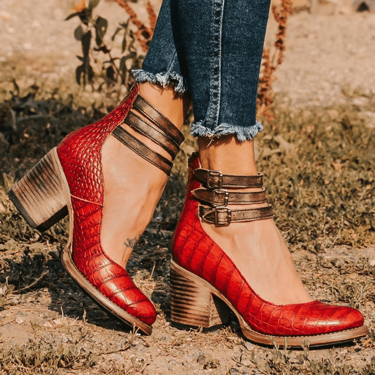 Elsa | Vintage Leather Strap Heels - Eline Carter