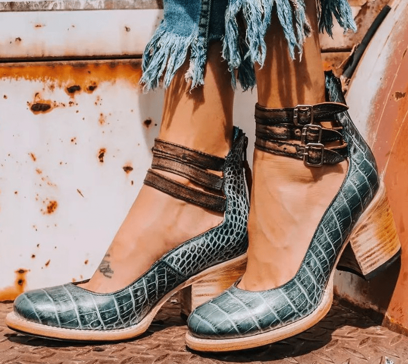 Elsa | Vintage Leather Strap Heels - Eline Carter